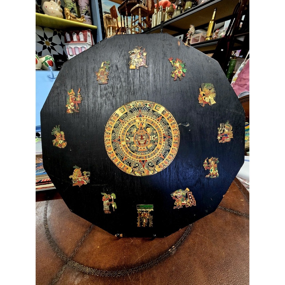 Aztec Medallions On Wood Backing, Enamel Inlay,‎ 12 Small 1 Large, Folk Wall Art
